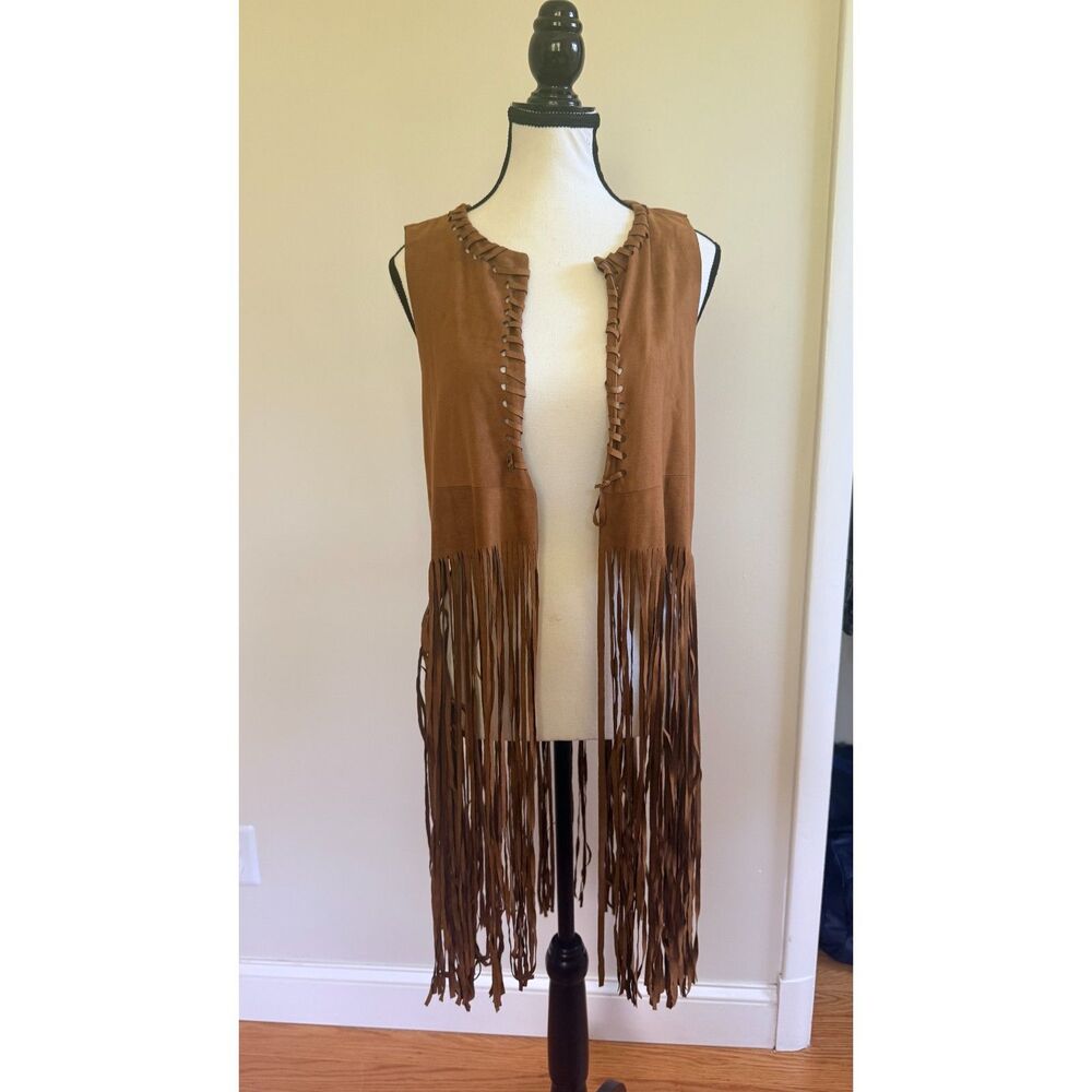 Brown Fringe Faux Suede Festival Vest